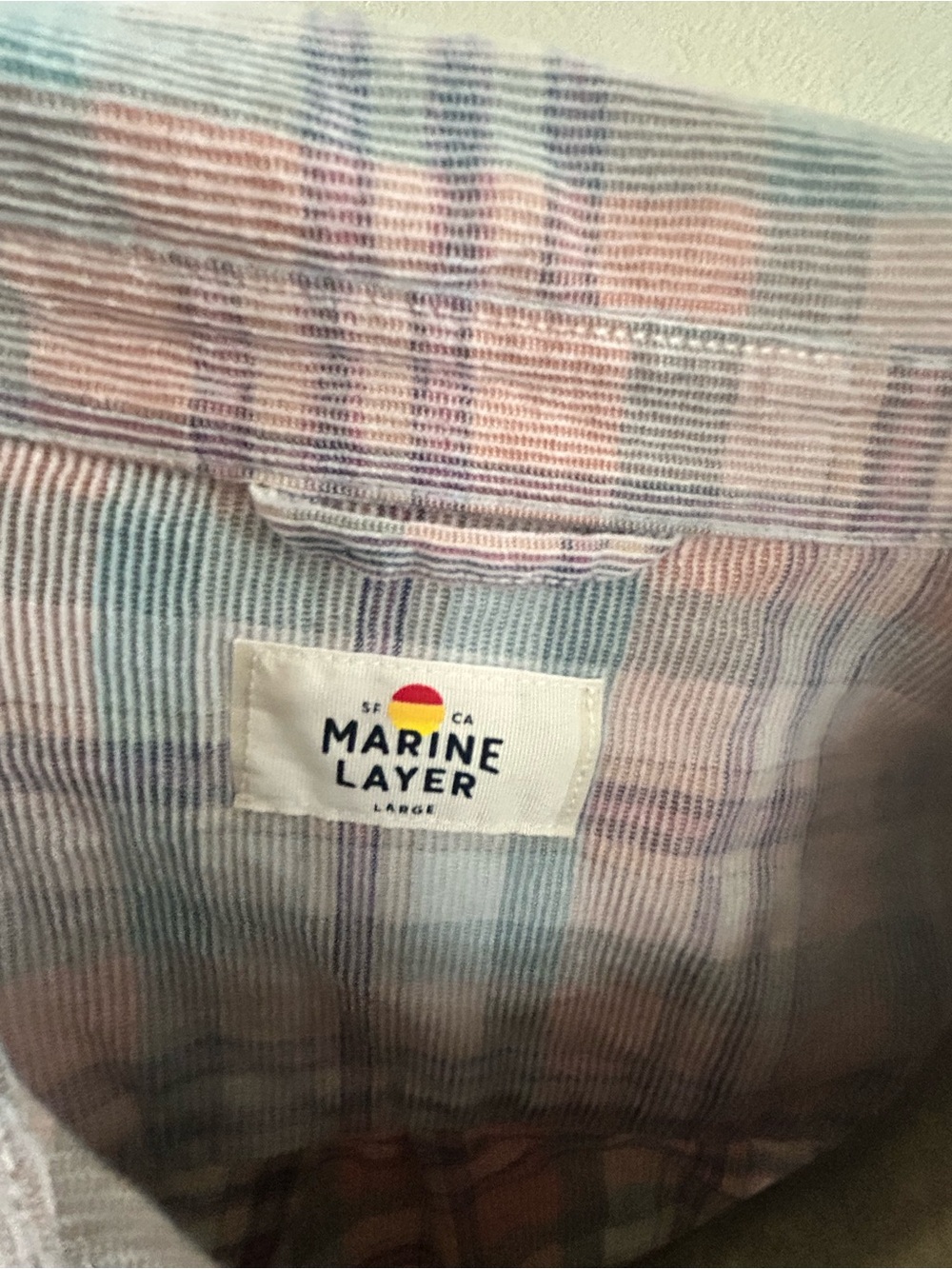 Marine Layer Men's Plaid Button-Down Shirt in Light Pink and Light Blue